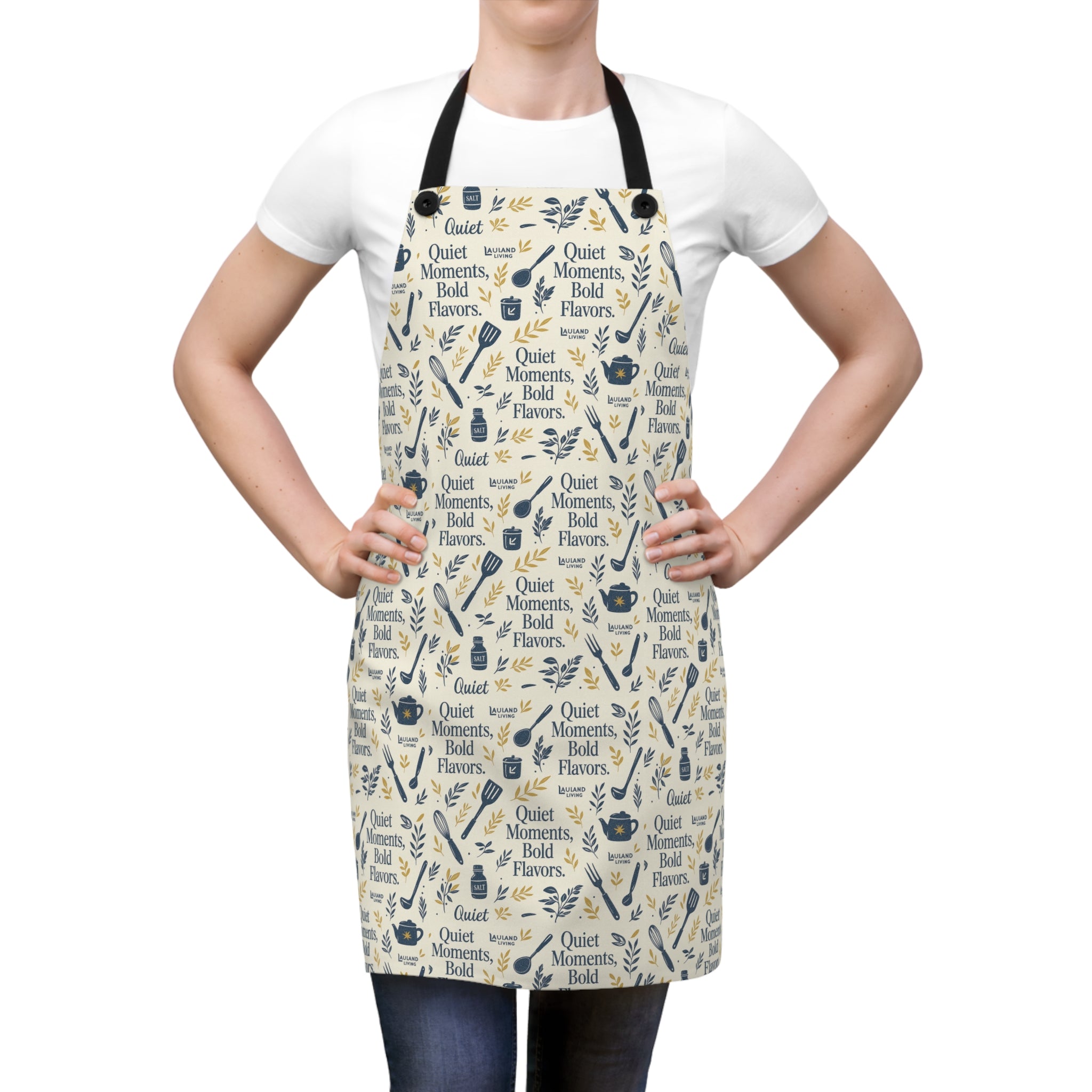 Apron — "Quiet Moments, Bold Flavors" Patterned Kitchen Apron