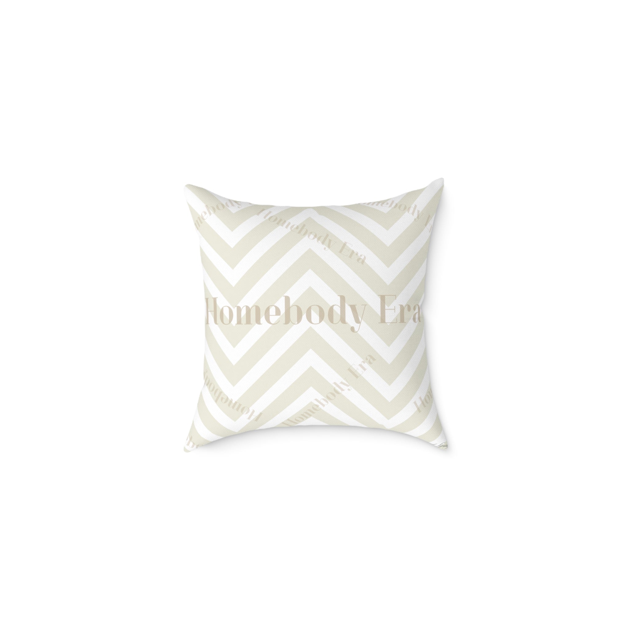 Decorative pillow with chevron pattern and 'Homebody Era' text on a white background