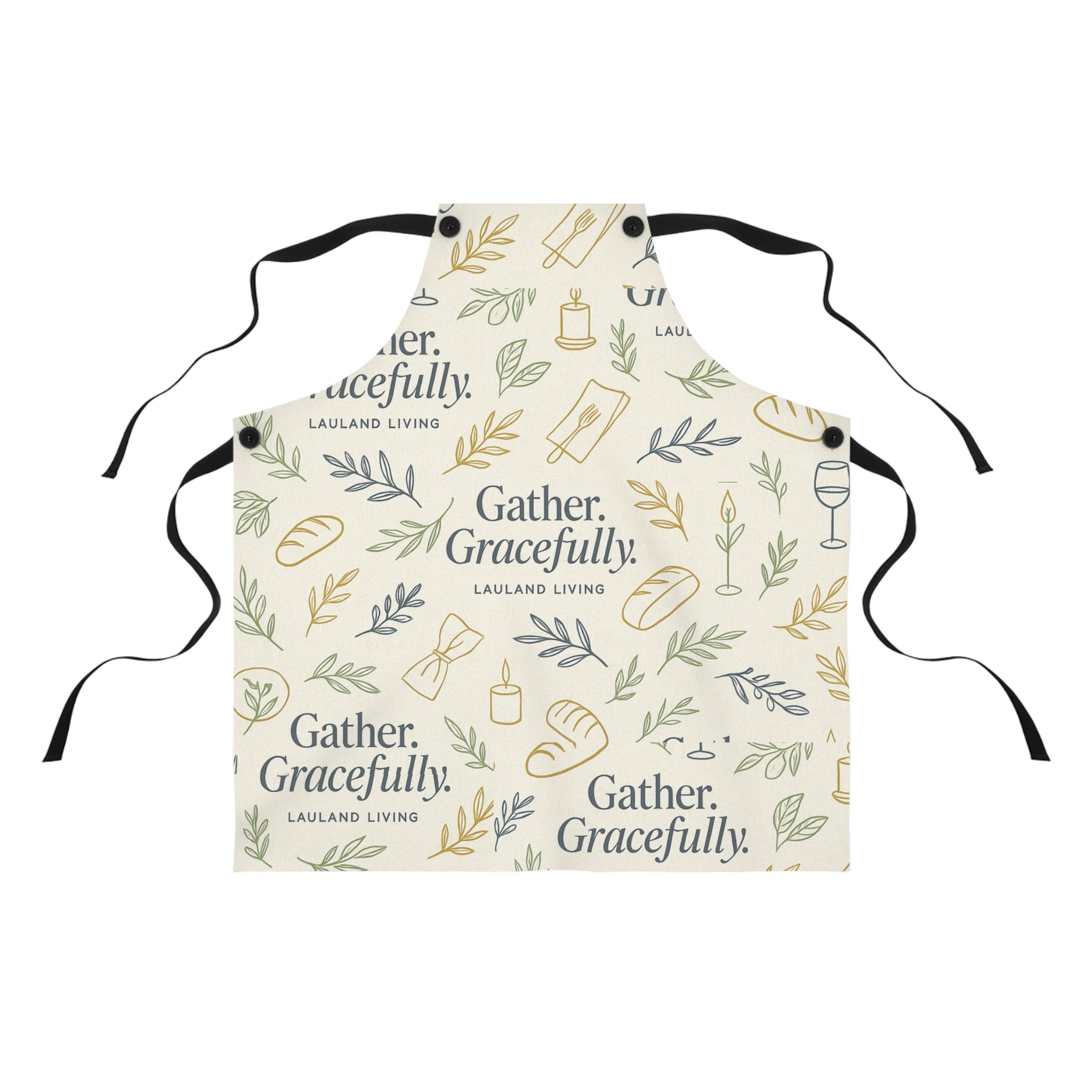 Gather. Gracefully. Apron – Minimalist Linen Cooking Apron with Hand-Drawn Hosting Pattern | Lauland Living Kitchen Textile
