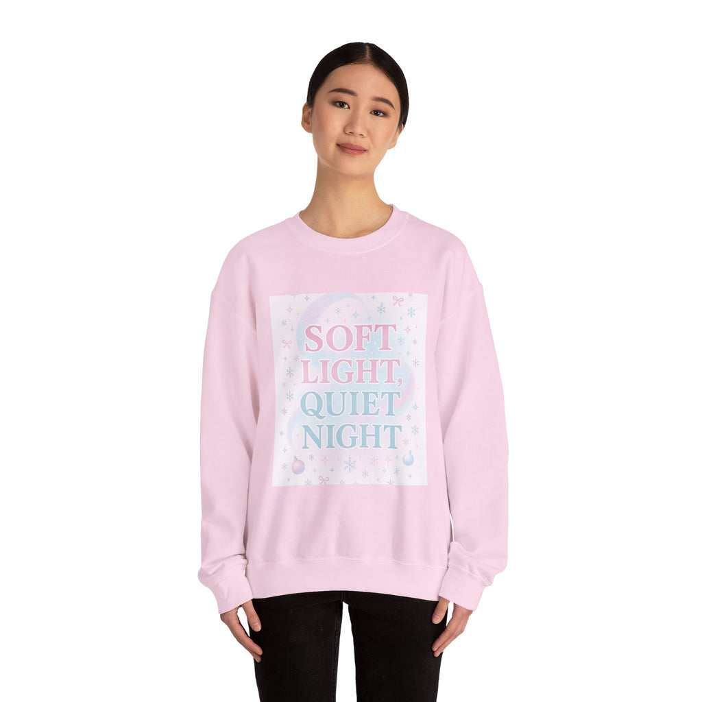 Soft Light Quiet Night Crewneck Sweatshirt — Pastel Cozy Graphic Pullover