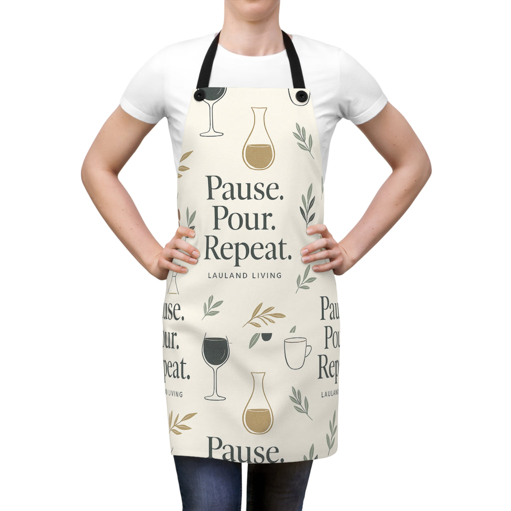 Apron — "Pause. Pour. Repeat." Wine & Coffee Serving Apron