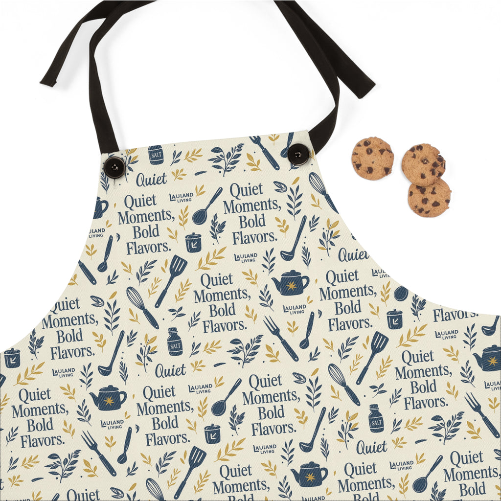 Apron — "Quiet Moments, Bold Flavors" Patterned Kitchen Apron