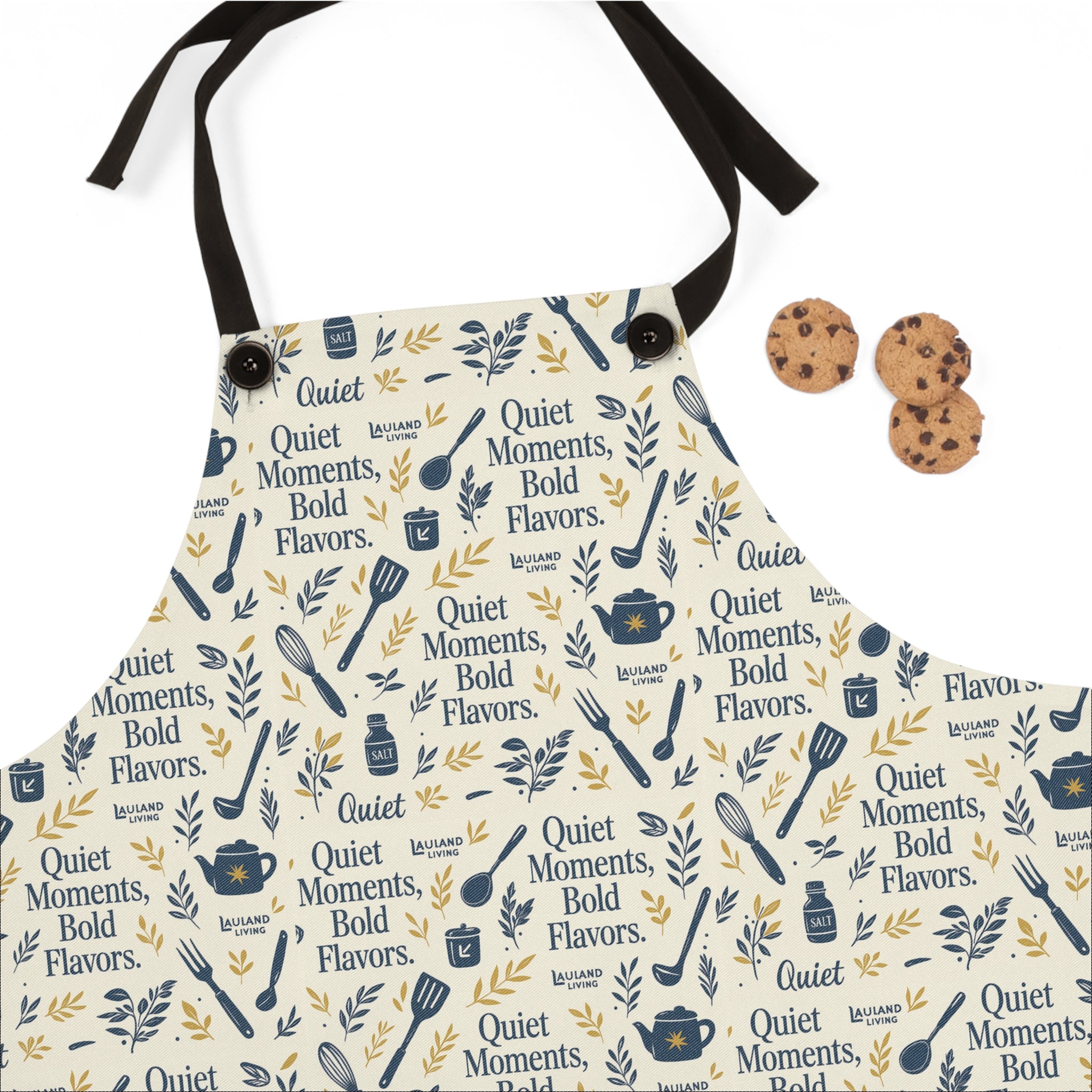 Apron — "Quiet Moments, Bold Flavors" Patterned Kitchen Apron