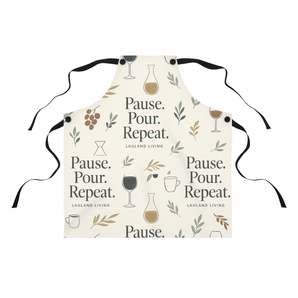 Apron — "Pause. Pour. Repeat." Wine & Coffee Serving Apron