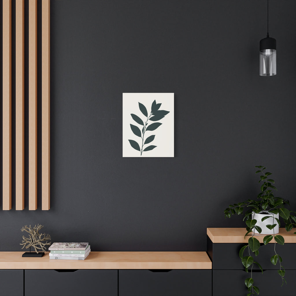 Minimal Botanical Canvas Print – Dark Green Leaf Wall Art (Matte Stretched)