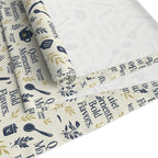 Kitchen Utensil Pattern Cotton-Poly Table Runner — "Great Meals Start With" Rustic Dining Decor