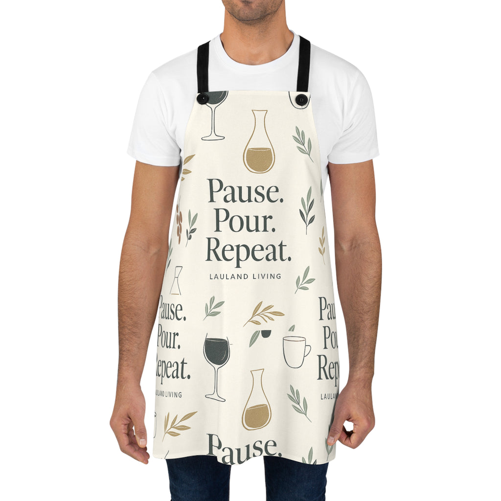 Apron — "Pause. Pour. Repeat." Wine & Coffee Serving Apron