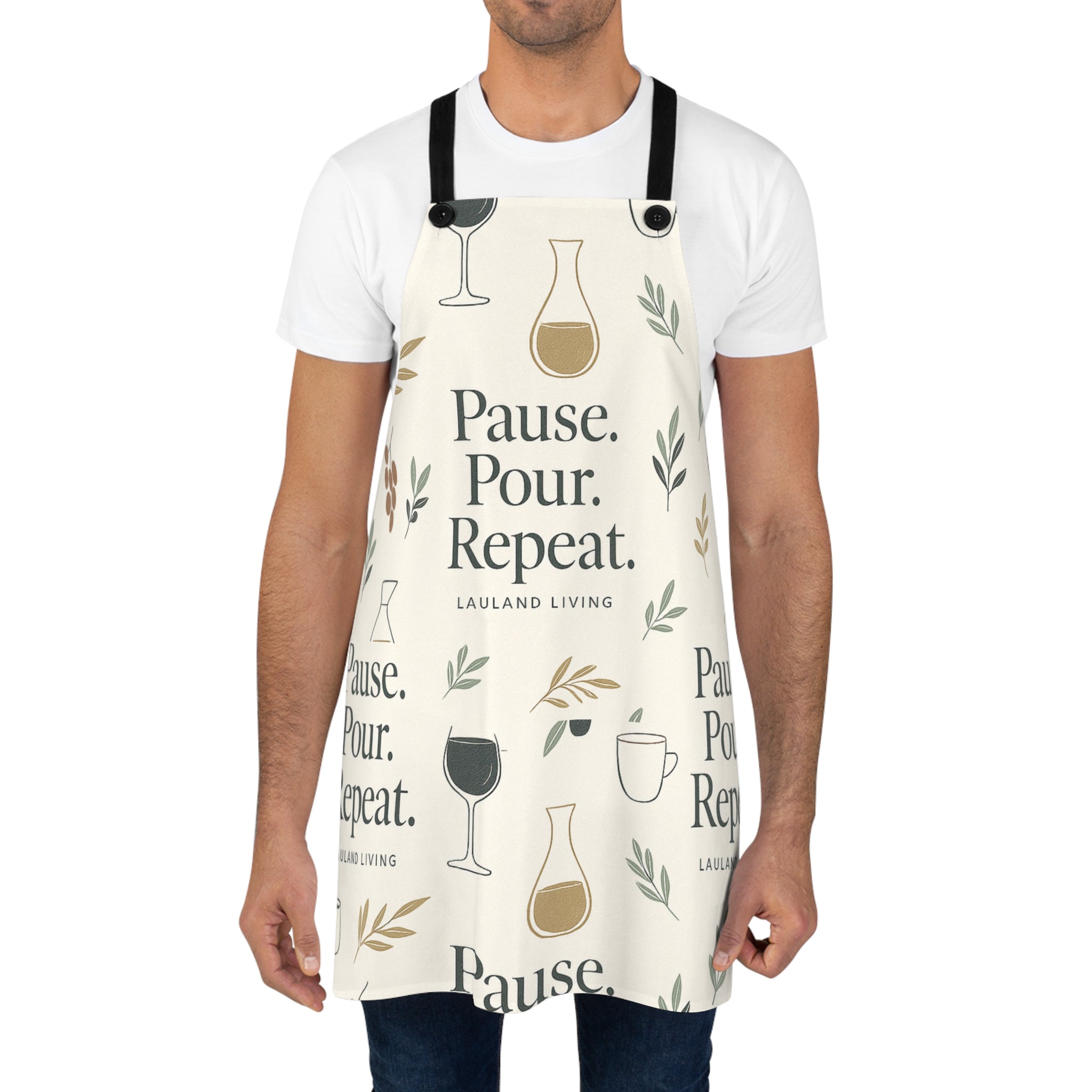 Apron — "Pause. Pour. Repeat." Wine & Coffee Serving Apron