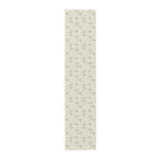 Botanical Script Table Runner — Neutral Leaf Pattern Cotton-Poly Dining Decor