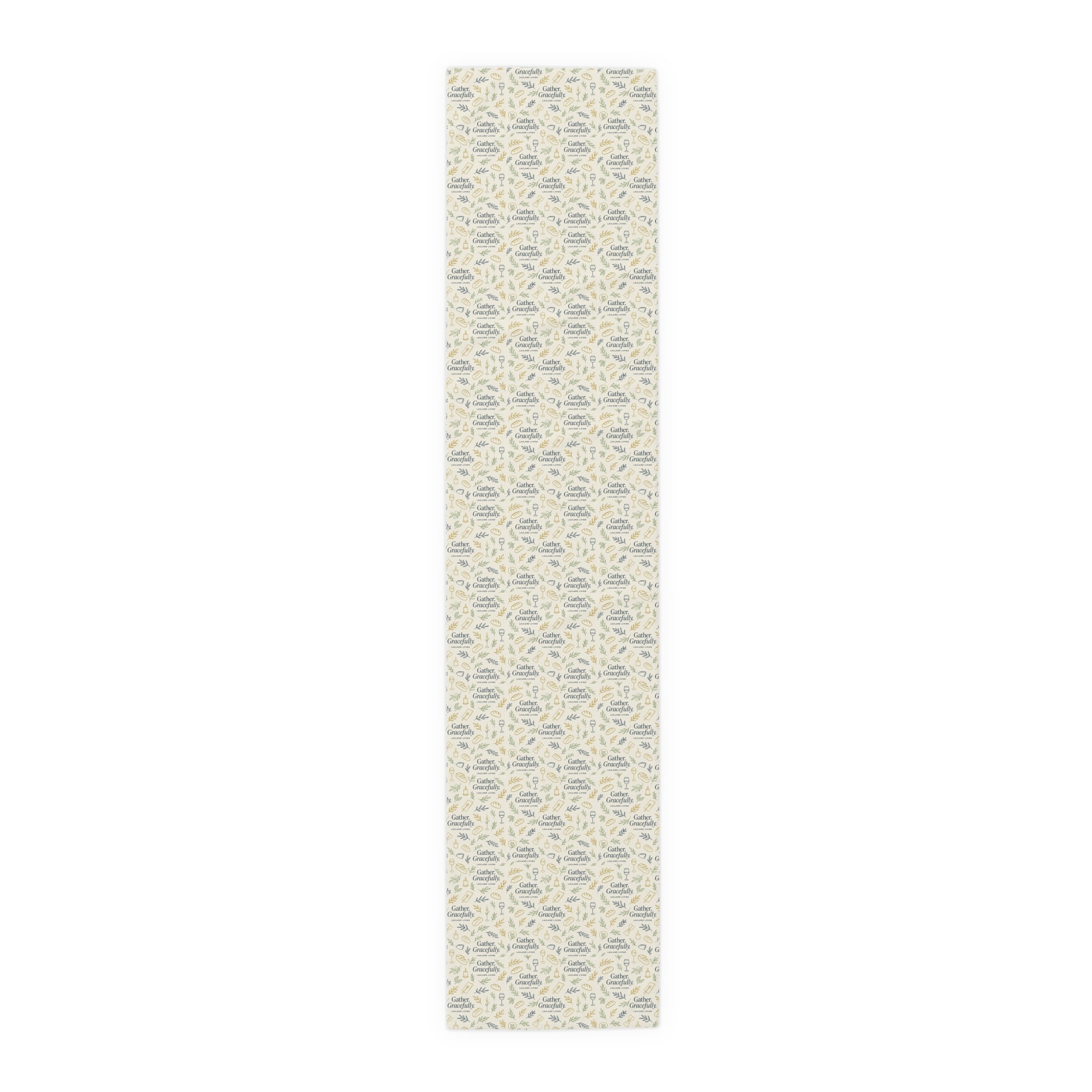 Botanical Script Table Runner — Neutral Leaf Pattern Cotton-Poly Dining Decor