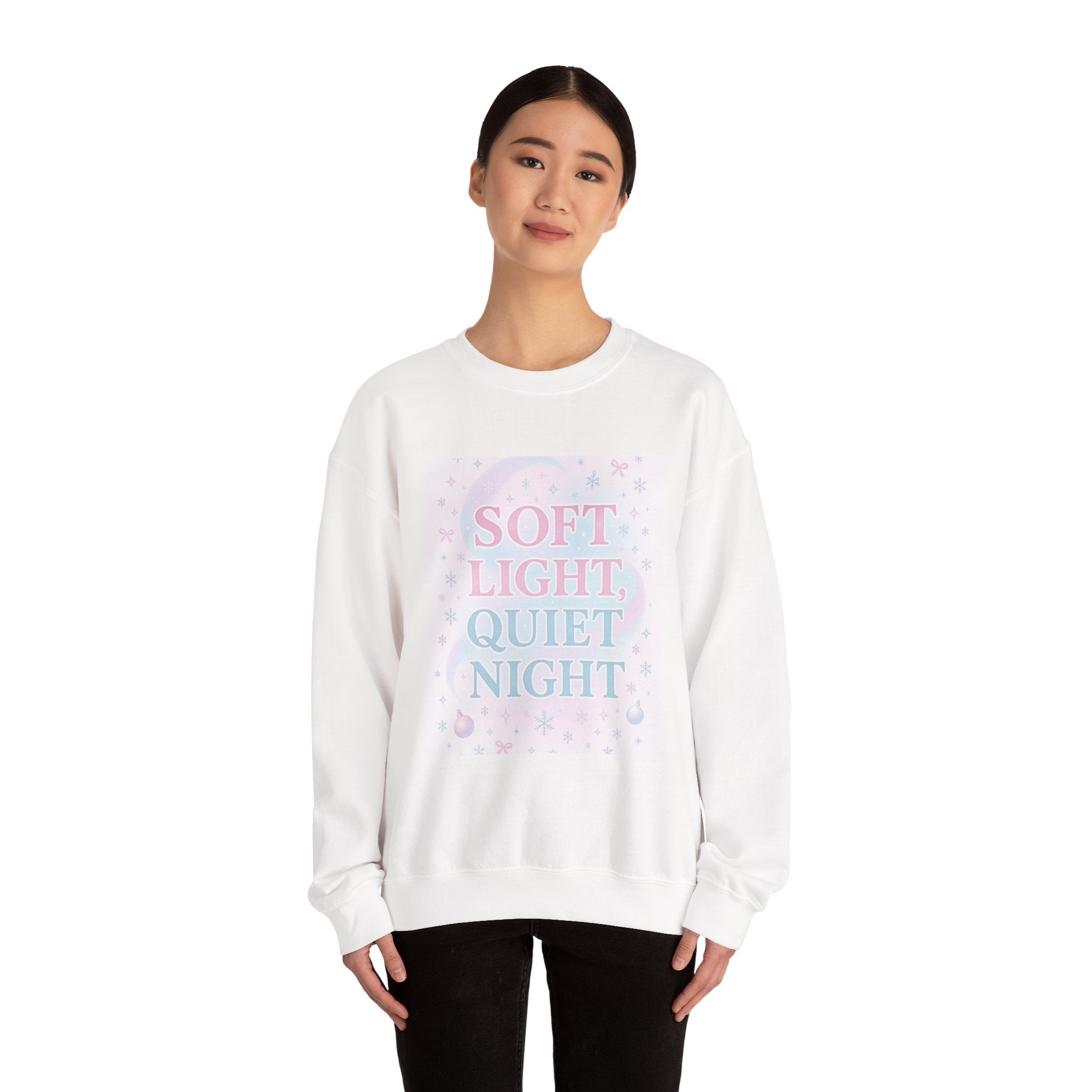 Soft Light Quiet Night Crewneck Sweatshirt — Pastel Cozy Graphic Pullover