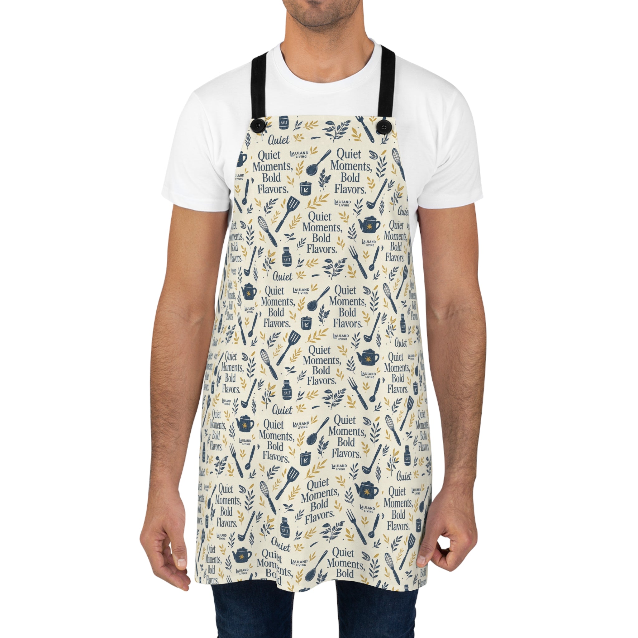 Apron — "Quiet Moments, Bold Flavors" Patterned Kitchen Apron