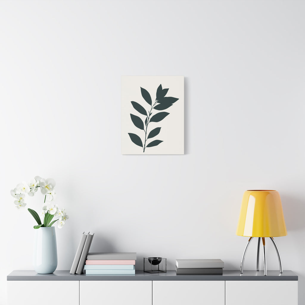 Minimal Botanical Canvas Print – Dark Green Leaf Wall Art (Matte Stretched)
