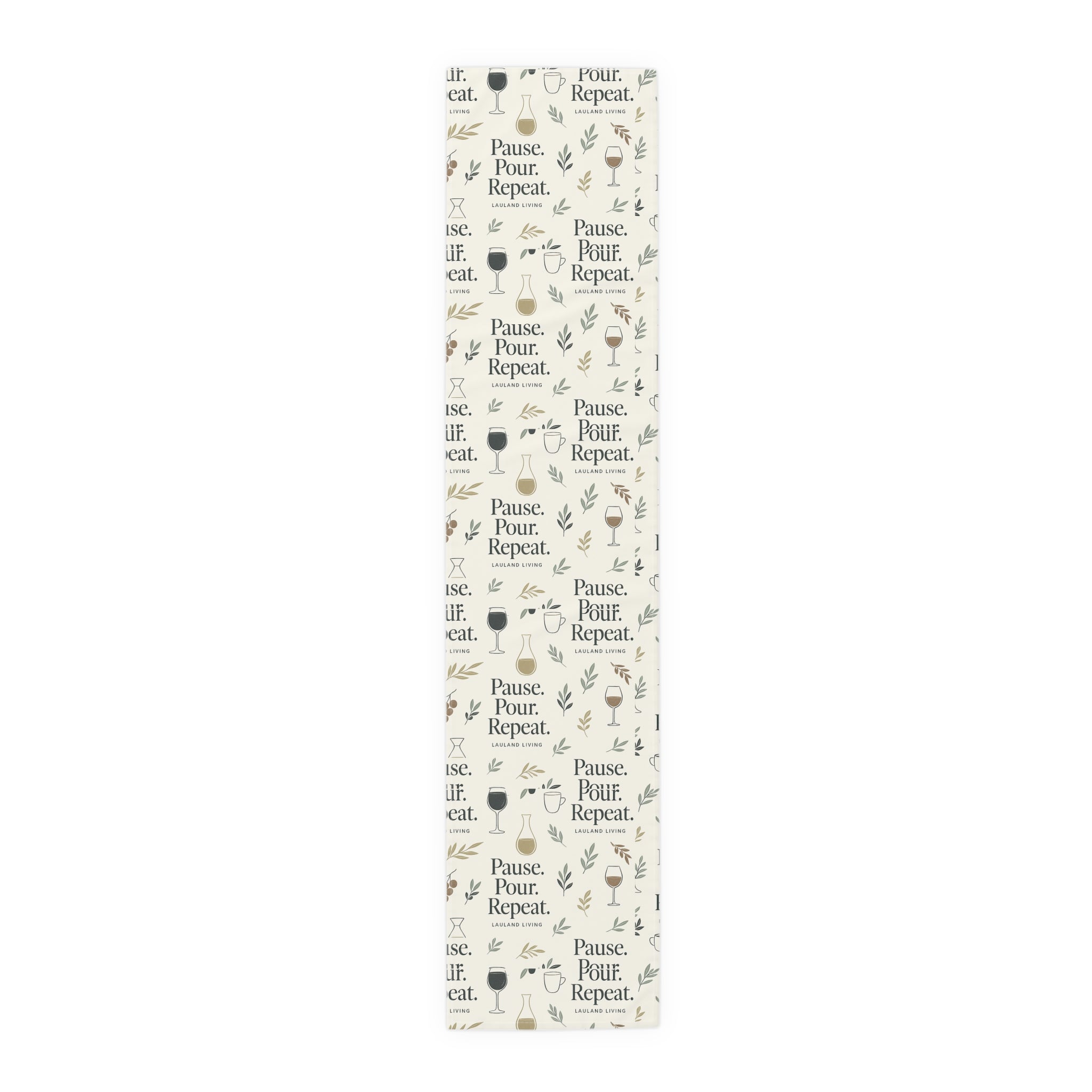 Pause Pour, Repeat Table Runner — French Wine Quote Cotton-Poly Table Runner