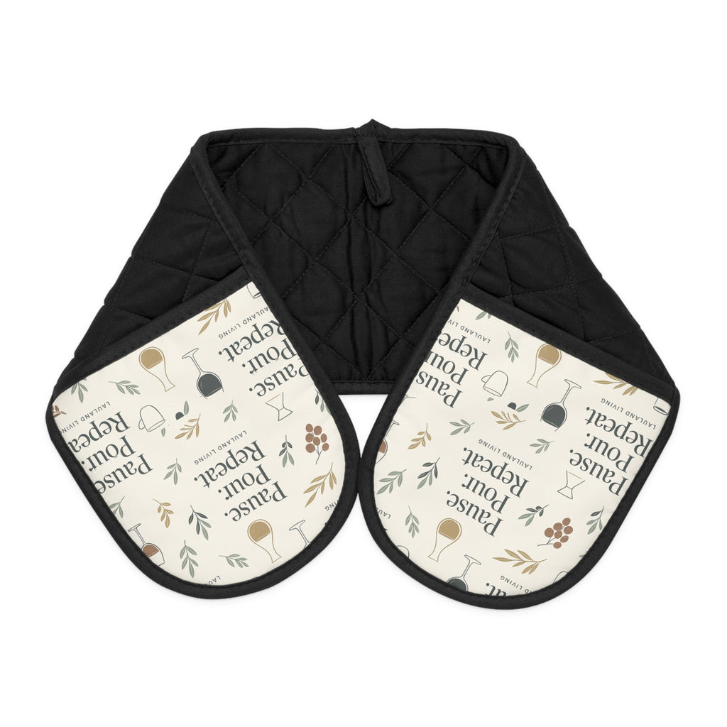 Double Oven Mitt Protector - Black Quilted Heat-Resistant Handle Cover