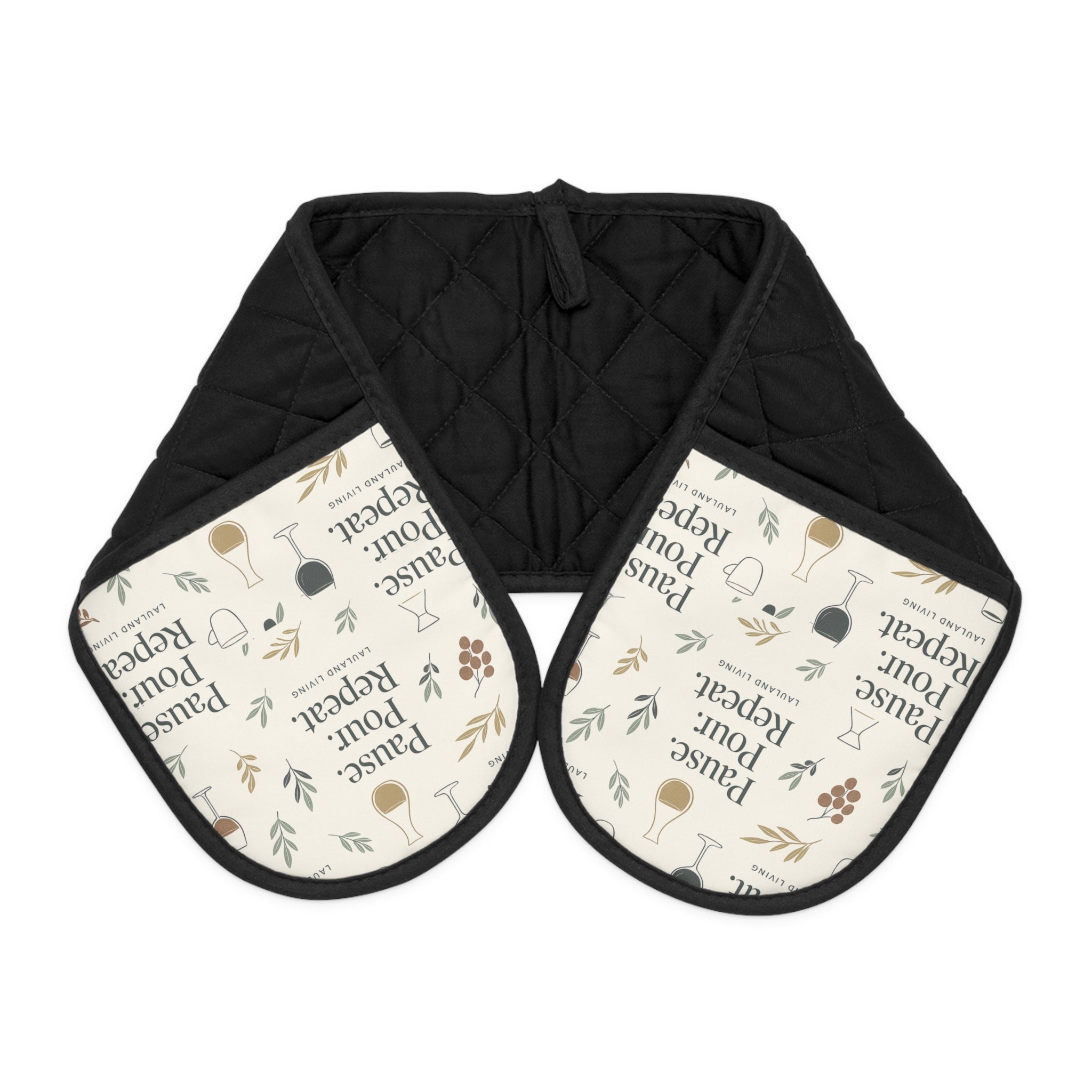 Double Oven Mitt Protector - Black Quilted Heat-Resistant Handle Cover