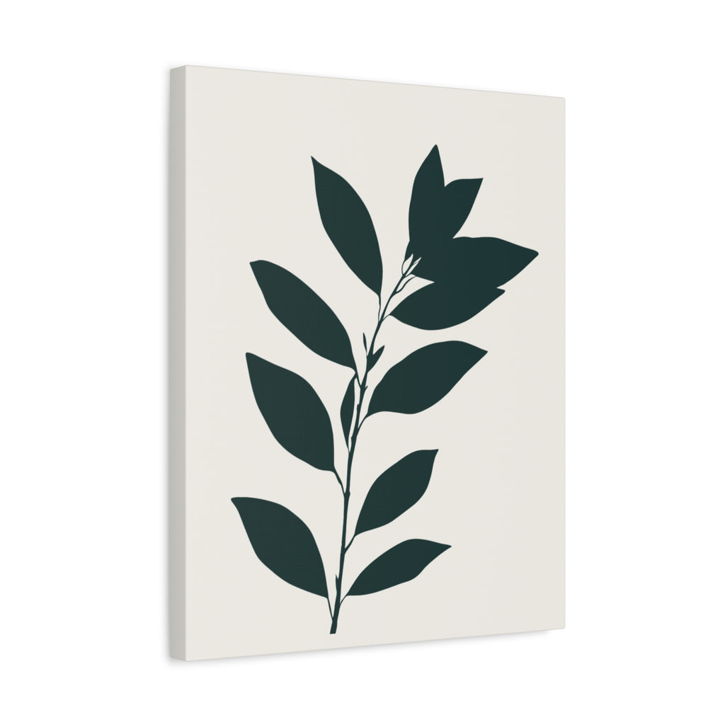 Minimal Botanical Canvas Print – Dark Green Leaf Wall Art (Matte Stretched)