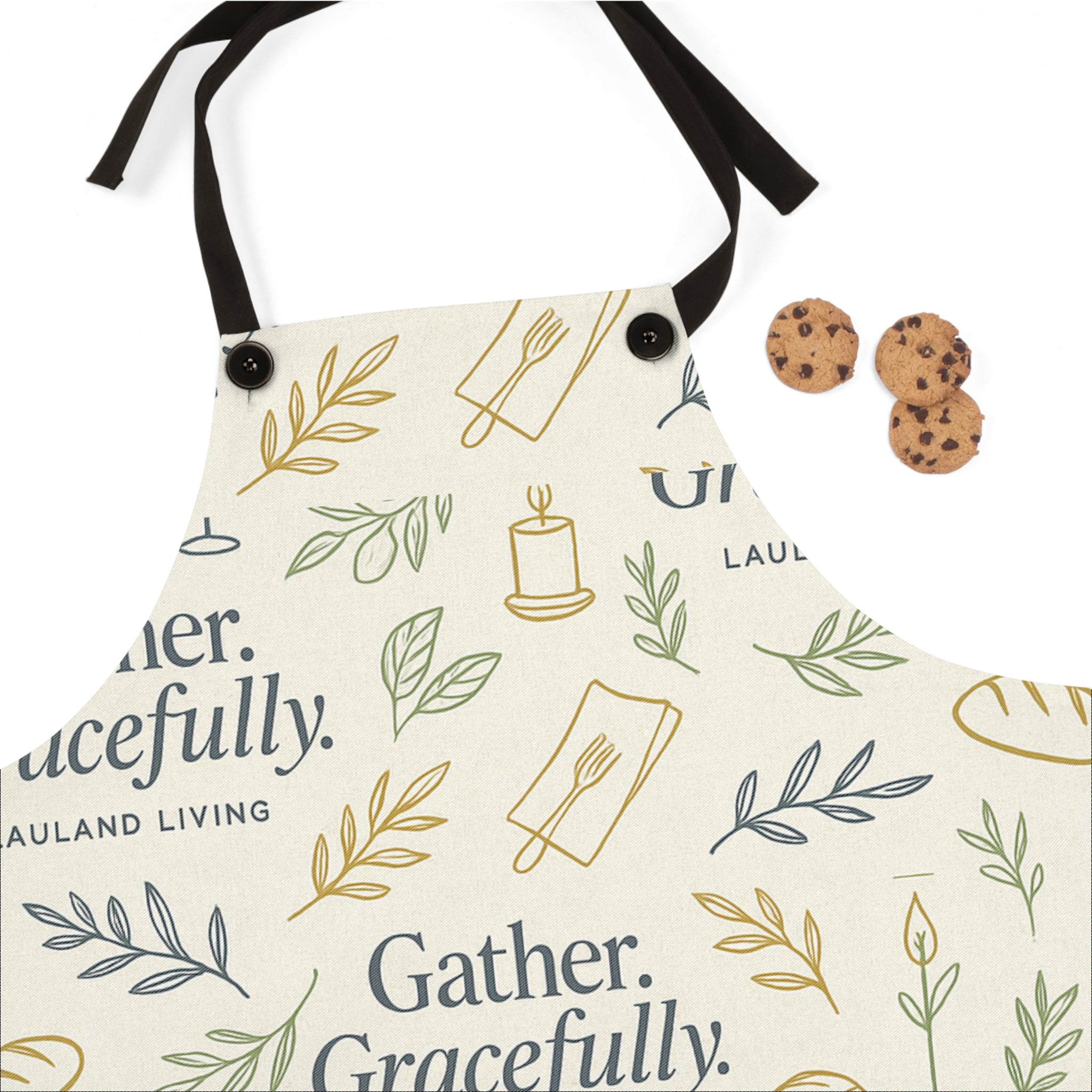 Gather. Gracefully. Apron – Minimalist Linen Cooking Apron with Hand-Drawn Hosting Pattern | Lauland Living Kitchen Textile
